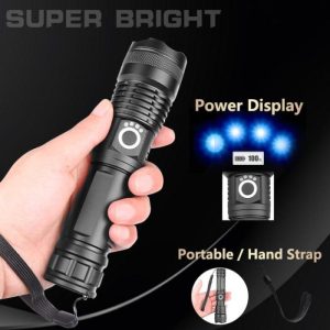 Rechargeable Zoom LED Flashlight USB Torch Light – With Battery