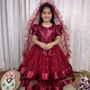 Party Princess Frock D2 Maroon.