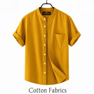 Premium Yellow Band Collar Half Sleeve Shirt | 100% Cotton.